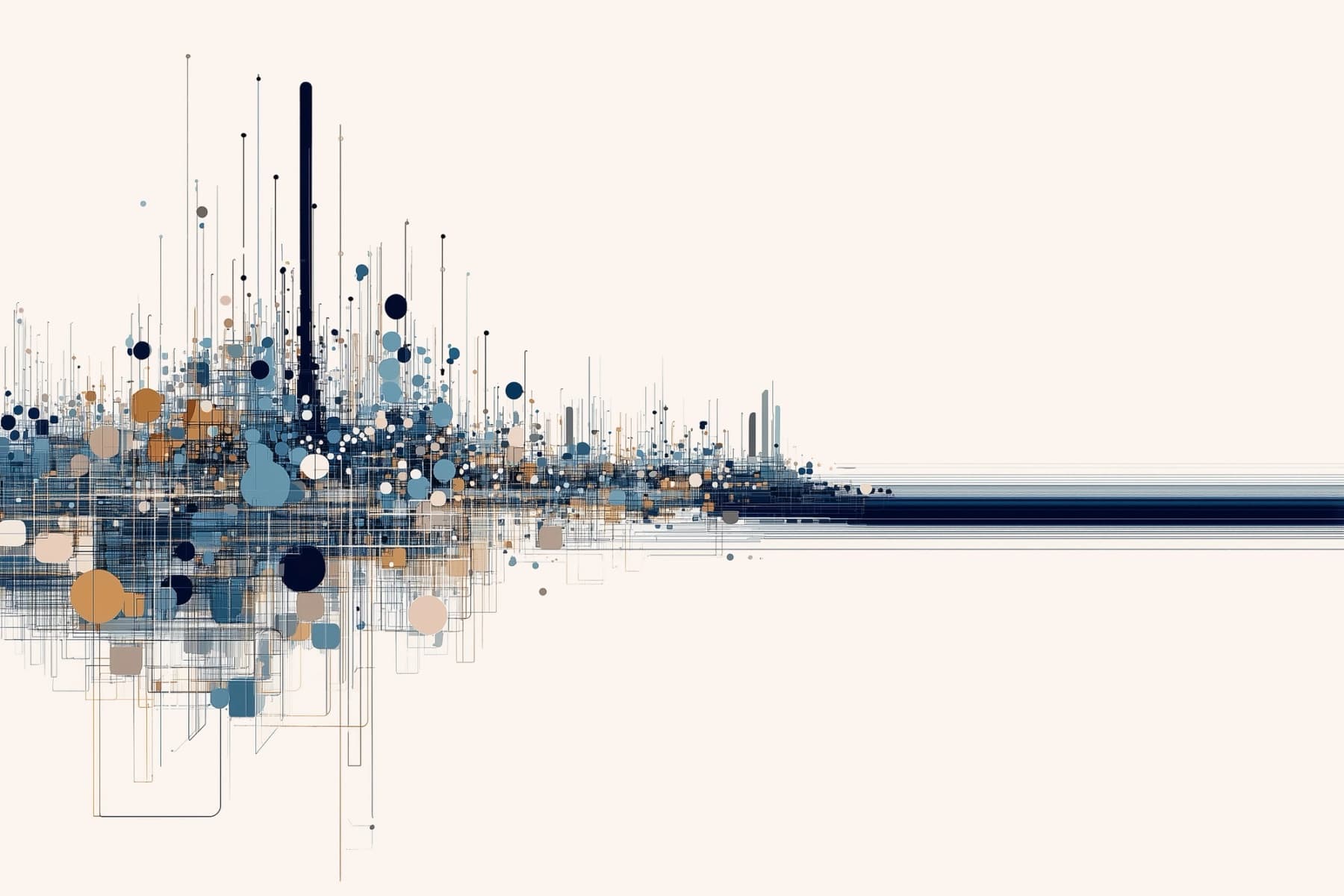 An abstract plot of dense points and lines resolving into a few straight tracks